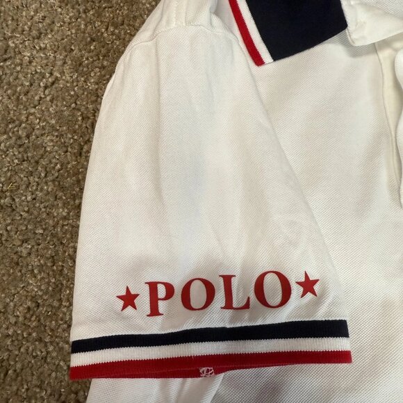 Polo Ralph Lauren Collar Shirt Mens Medium White Red Blue Label Custom Slim Fit - Picture 10 of 11